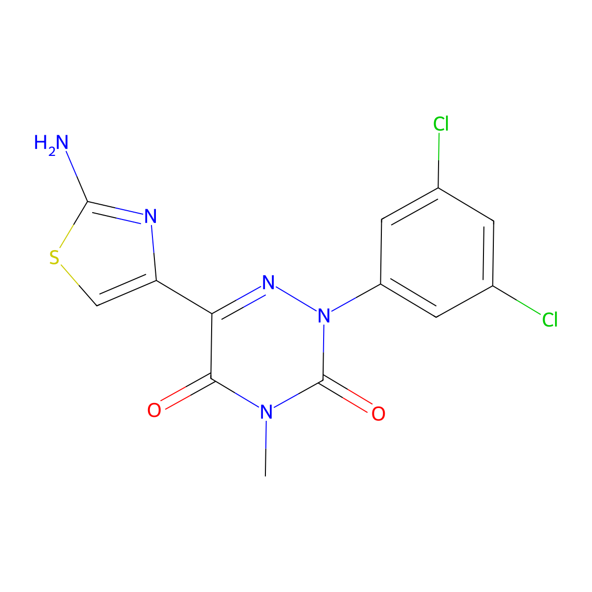6-(2-amino-1,3-thiazol-4-yl)-2-(3,5-dichlorophenyl)-4-methyl-1,2,4-triazine-3,5(2H,4H)-dione molecular structure, CAS 477854-34-5