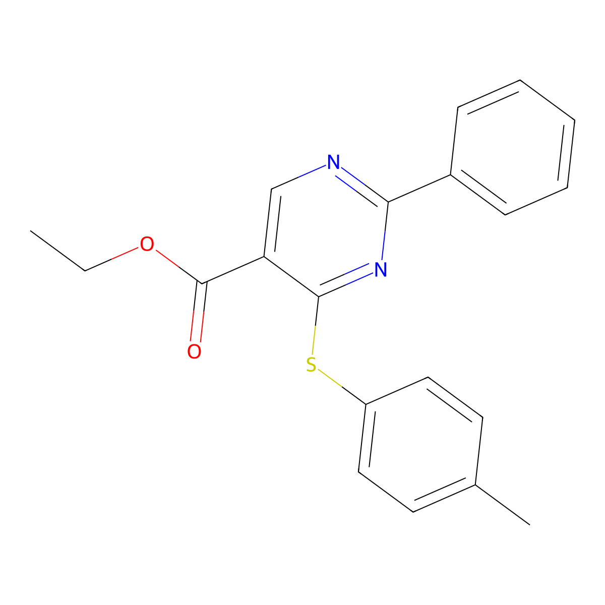 Ethyl 4-[(4-methylphenyl)sulfanyl]-2-phenyl-5-pyrimidinecarboxylate molecular structure, CAS 477854-52-7
