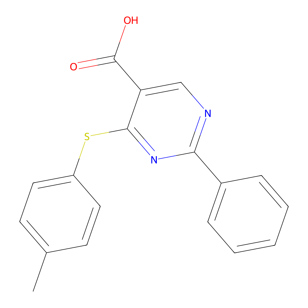 4-[(4-Methylphenyl)sulfanyl]-2-phenyl-5-pyrimidinecarboxylic acid molecular structure, CAS 477854-53-8
