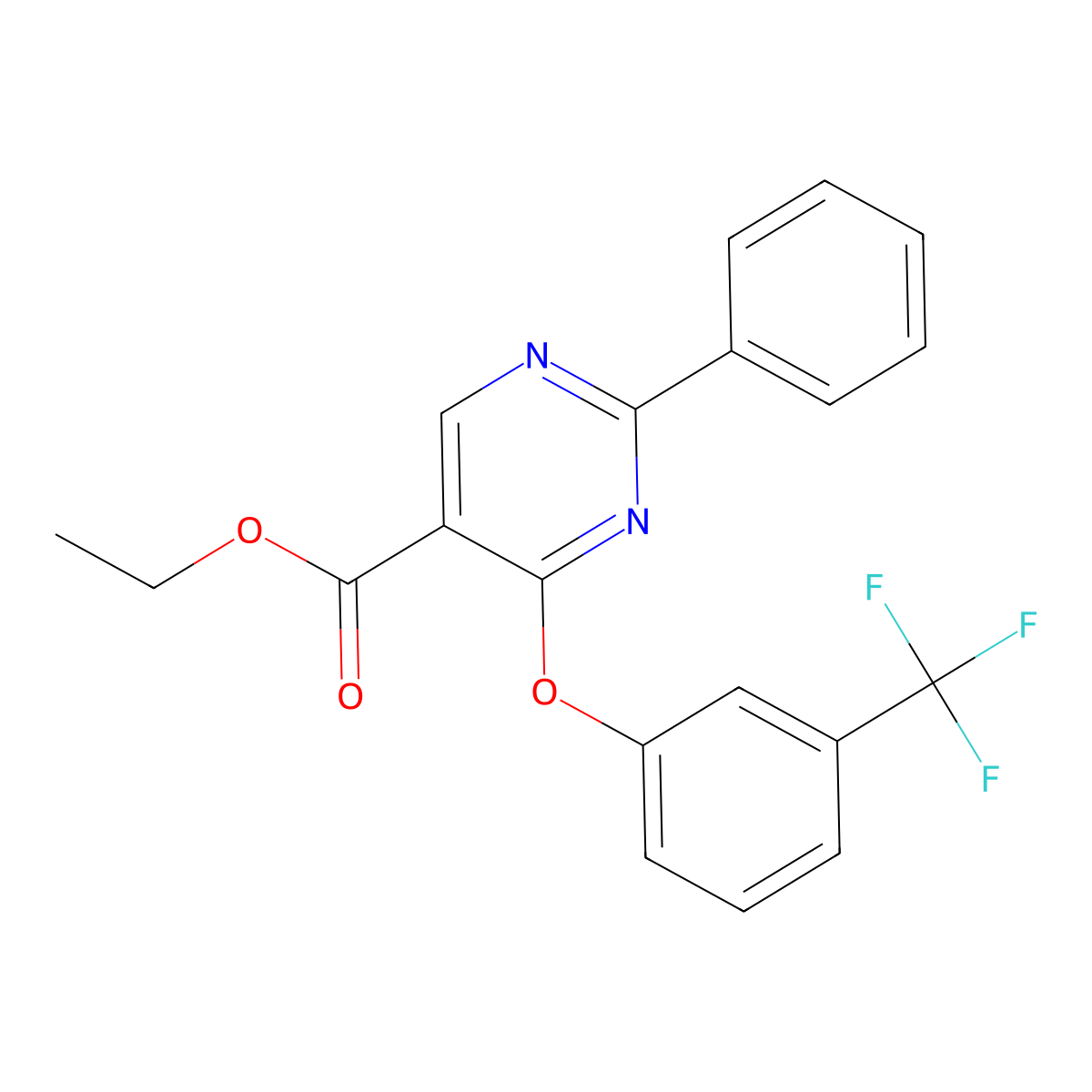 Ethyl 2-phenyl-4-[3-(trifluoromethyl)phenoxy]pyrimidine-5-carboxylate molecular structure, CAS 477854-65-2
