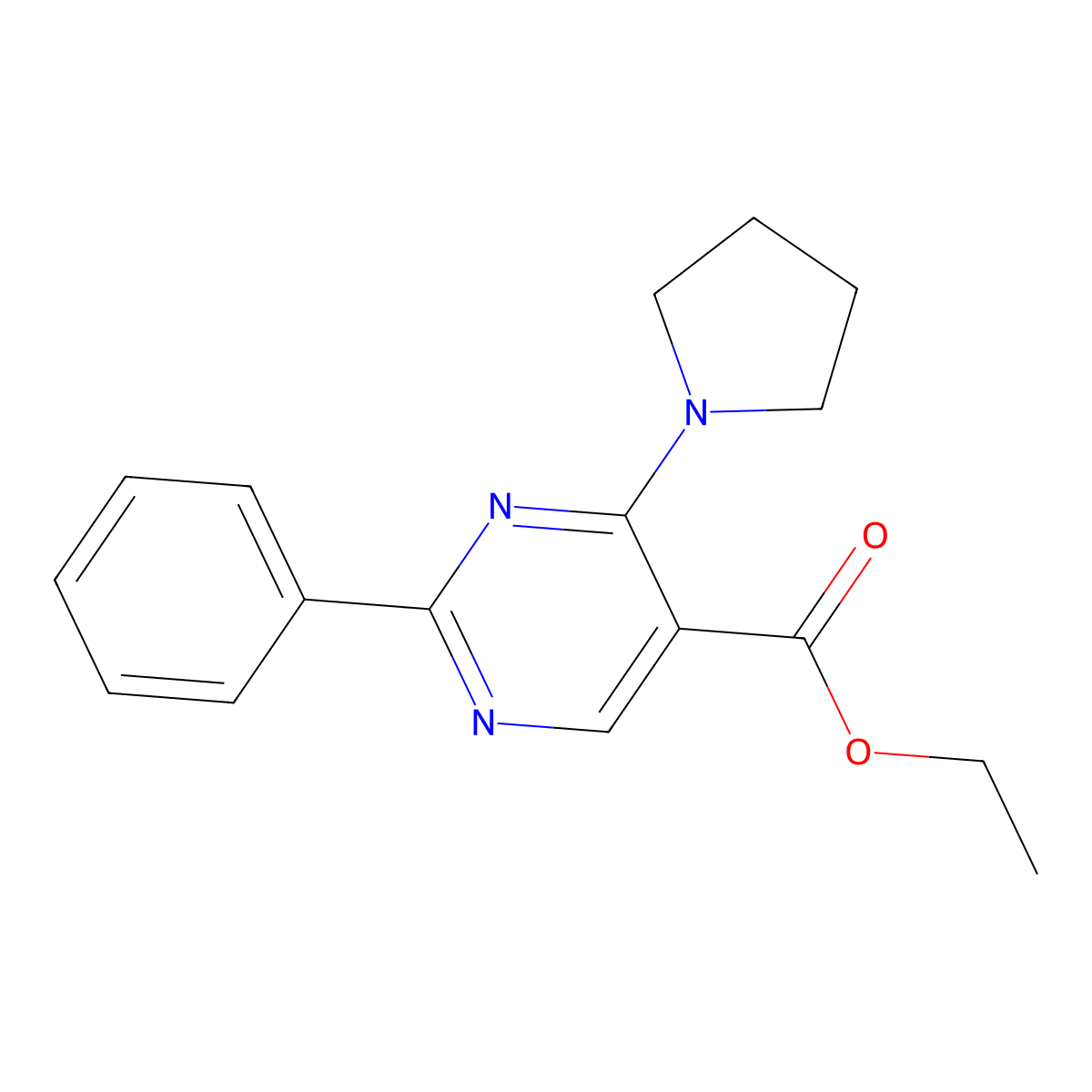 Ethyl 2-phenyl-4-(1-pyrrolidinyl)-5-pyrimidinecarboxylate molecular structure, CAS 477854-67-4