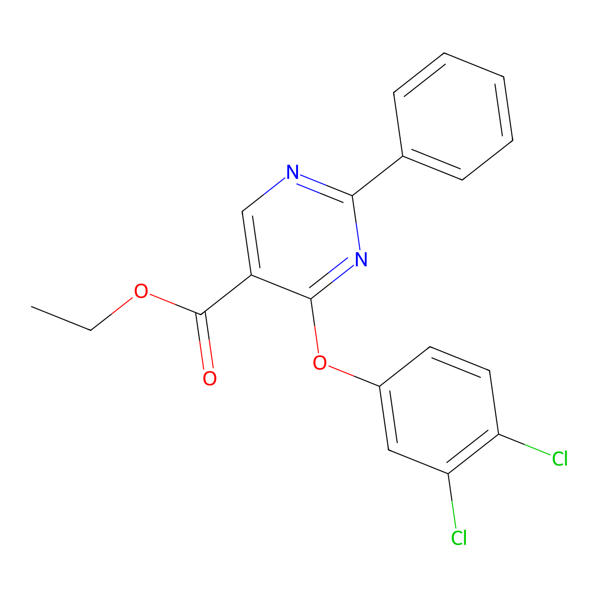 Ethyl 4-(3,4-dichlorophenoxy)-2-phenyl-5-pyrimidinecarboxylate molecular structure, CAS 477854-68-5