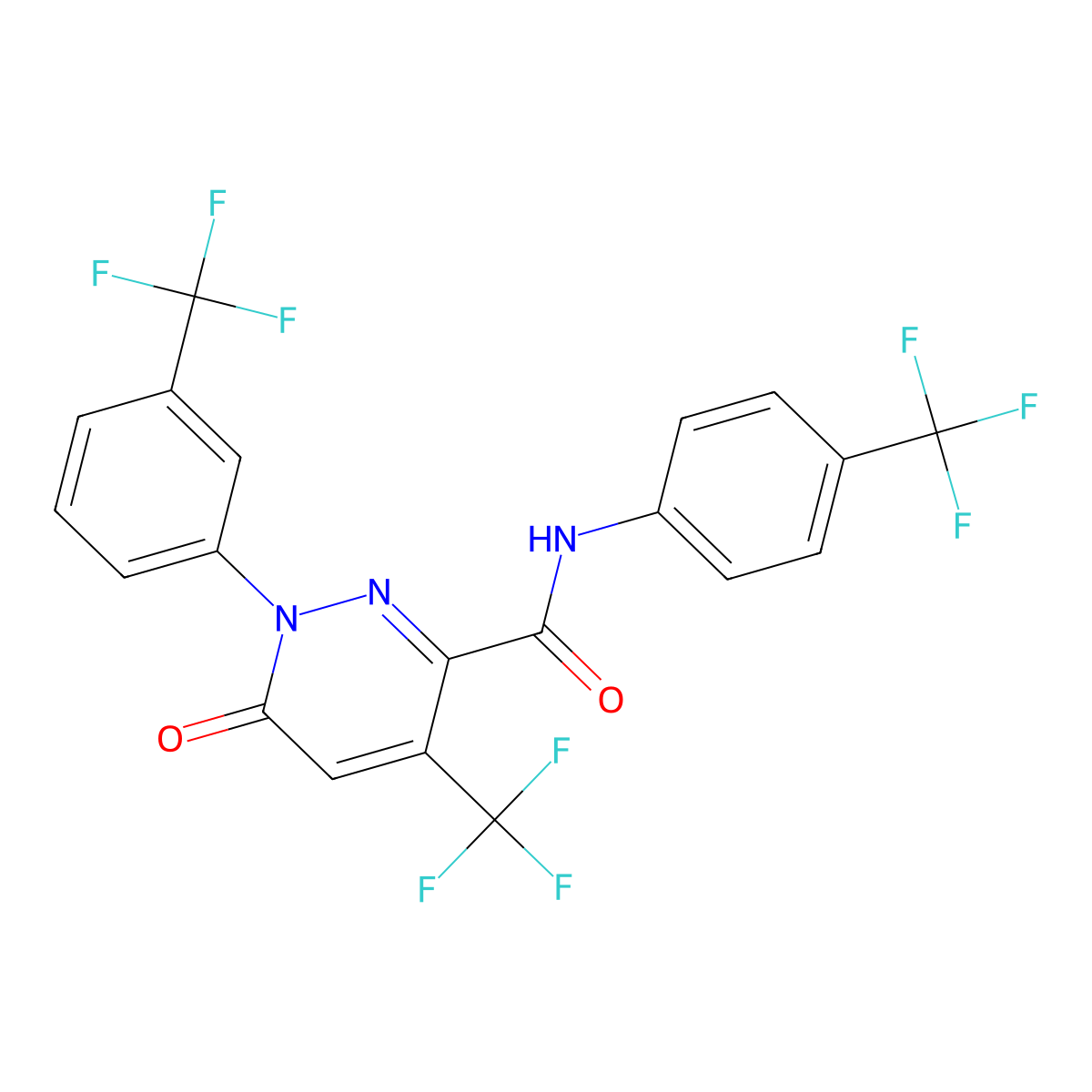 6-oxo-4-(trifluoromethyl)-1-[3-(trifluoromethyl)phenyl]-N-[4-(trifluoromethyl)phenyl]-1,6-dihydro-3-pyridazinecarboxamide molecular structure, CAS 477854-73-2