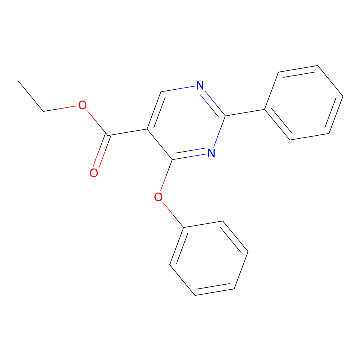 Ethyl 4-phenoxy-2-phenyl-5-pyrimidinecarboxylate molecular structure, CAS 477854-77-6