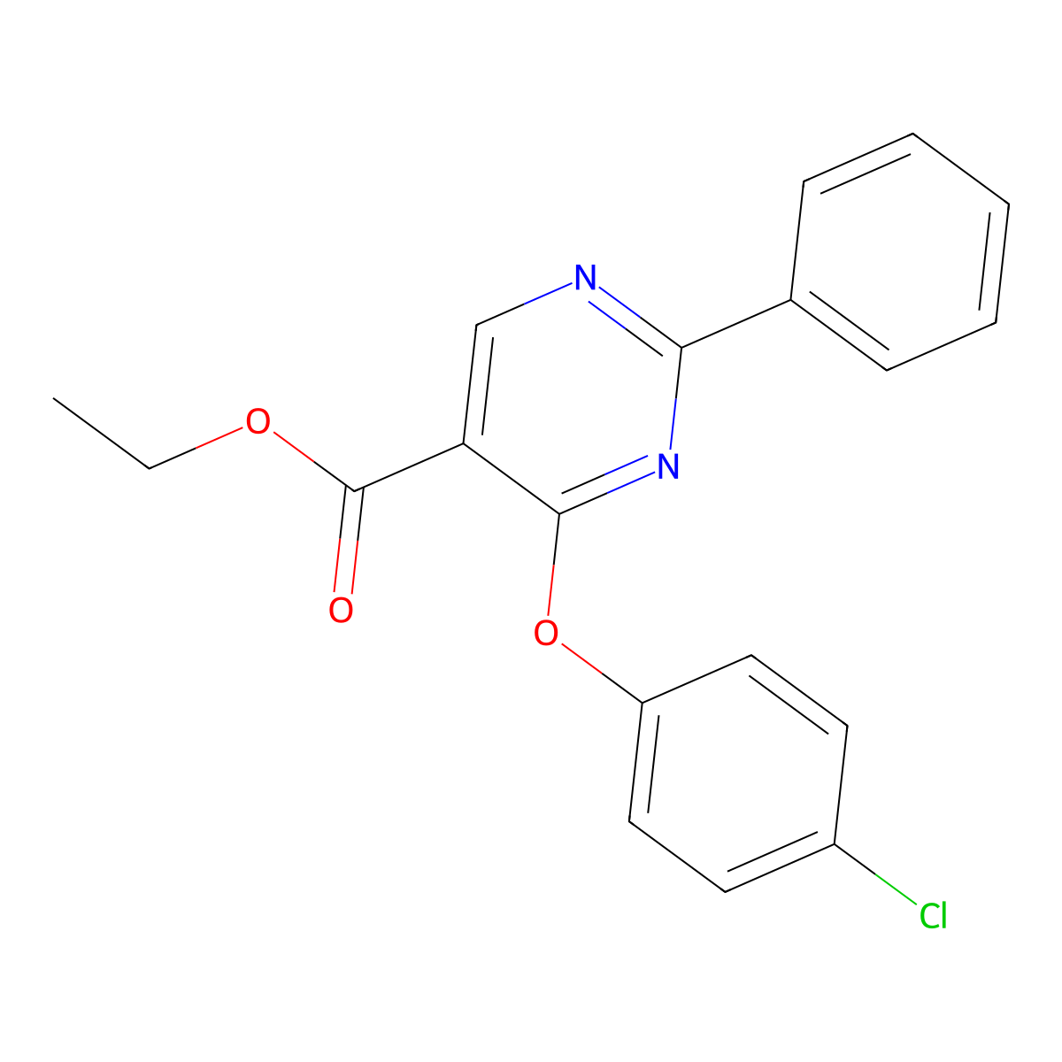 Ethyl 4-(4-chlorophenoxy)-2-phenyl-5-pyrimidinecarboxylate molecular structure, CAS 477854-78-7