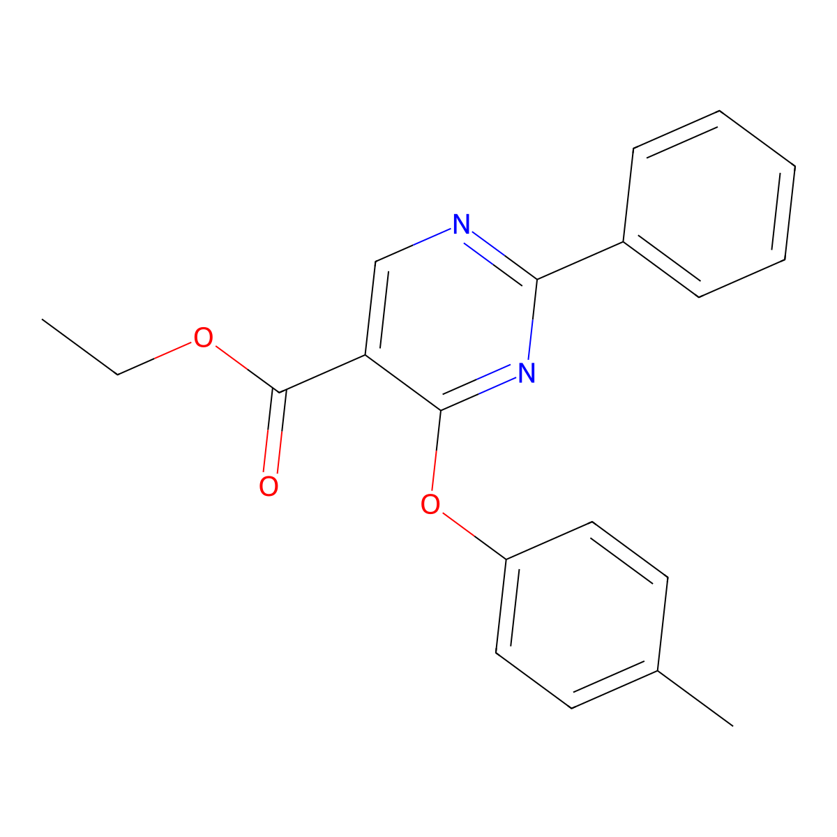 Ethyl 4-(4-methylphenoxy)-2-phenyl-5-pyrimidinecarboxylate molecular structure, CAS 477854-80-1