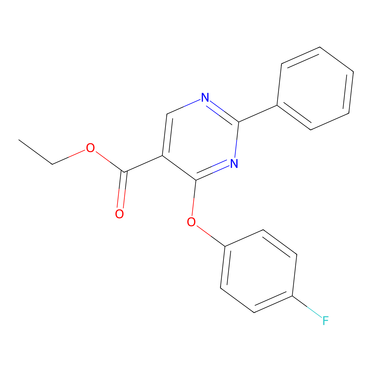 Ethyl 4-(4-fluorophenoxy)-2-phenyl-5-pyrimidinecarboxylate molecular structure, CAS 477854-81-2