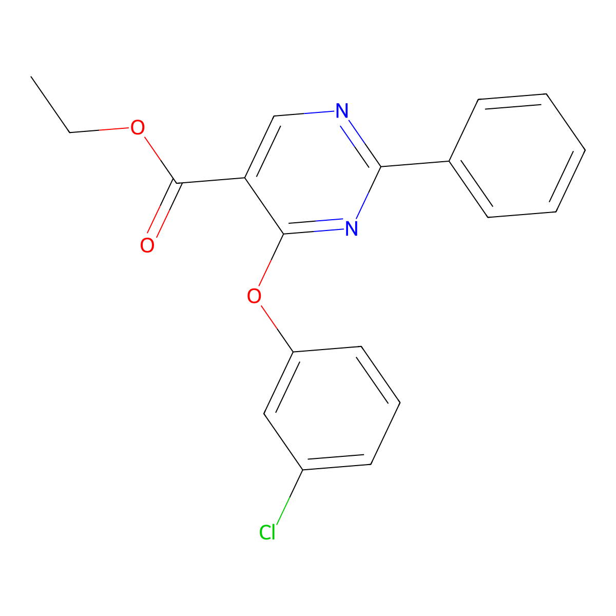 Ethyl 4-(3-chlorophenoxy)-2-phenyl-5-pyrimidinecarboxylate molecular structure, CAS 477854-84-5