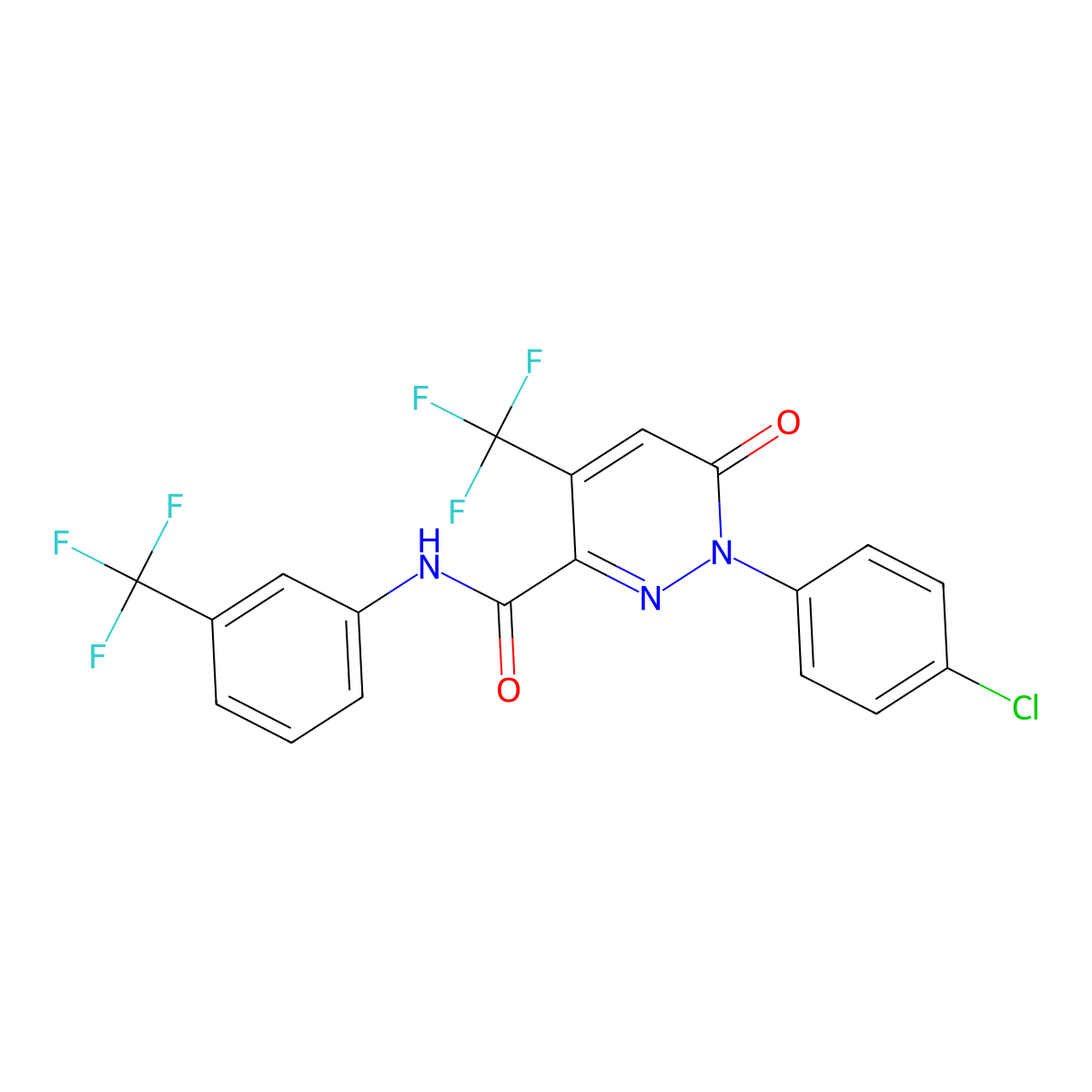 1-(4-chlorophenyl)-6-oxo-4-(trifluoromethyl)-N-[3-(trifluoromethyl)phenyl]pyridazine-3-carboxamide molecular structure, CAS 477854-87-8