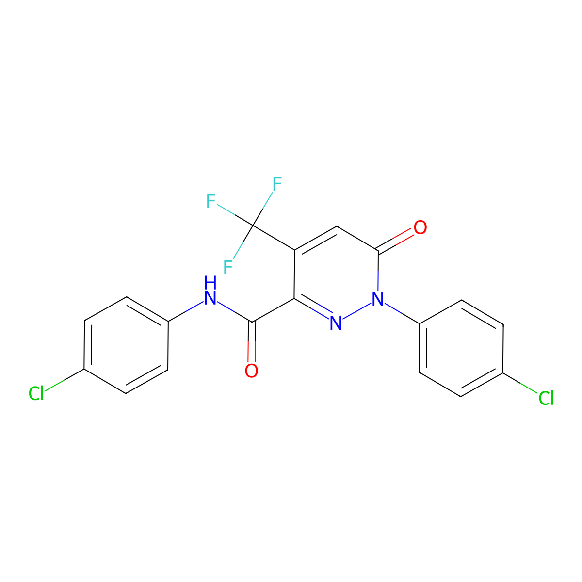 N,1-bis(4-chlorophenyl)-6-oxo-4-(trifluoromethyl)pyridazine-3-carboxamide molecular structure, CAS 477854-89-0