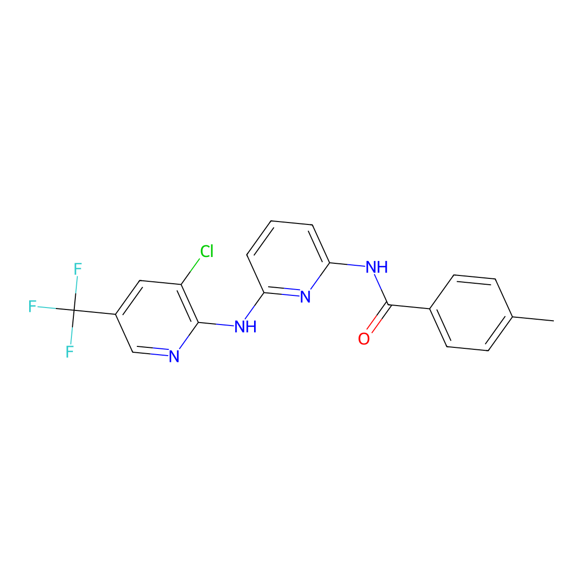 N-(6-{[3-chloro-5-(trifluoromethyl)pyridin-2-yl]amino}pyridin-2-yl)-4-methylbenzamide molecular structure, CAS 477854-90-3