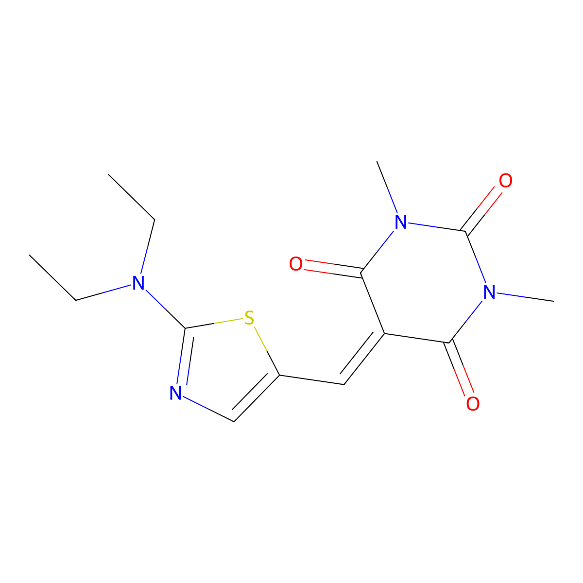 5-{[2-(diethylamino)-1,3-thiazol-5-yl]methylene}-1,3-dimethyl-2,4,6(1H,3H,5H)-pyrimidinetrione molecular structure, CAS 477855-05-3
