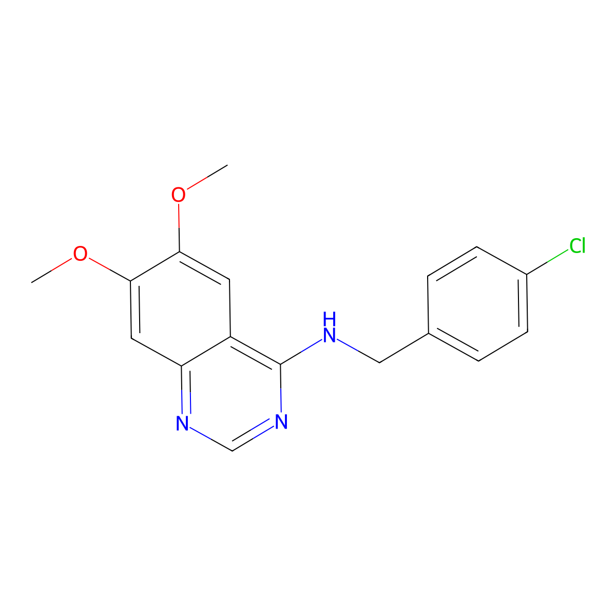 N-[(4-chlorophenyl)methyl]-6,7-dimethoxyquinazolin-4-amine molecular structure, CAS 477855-22-4