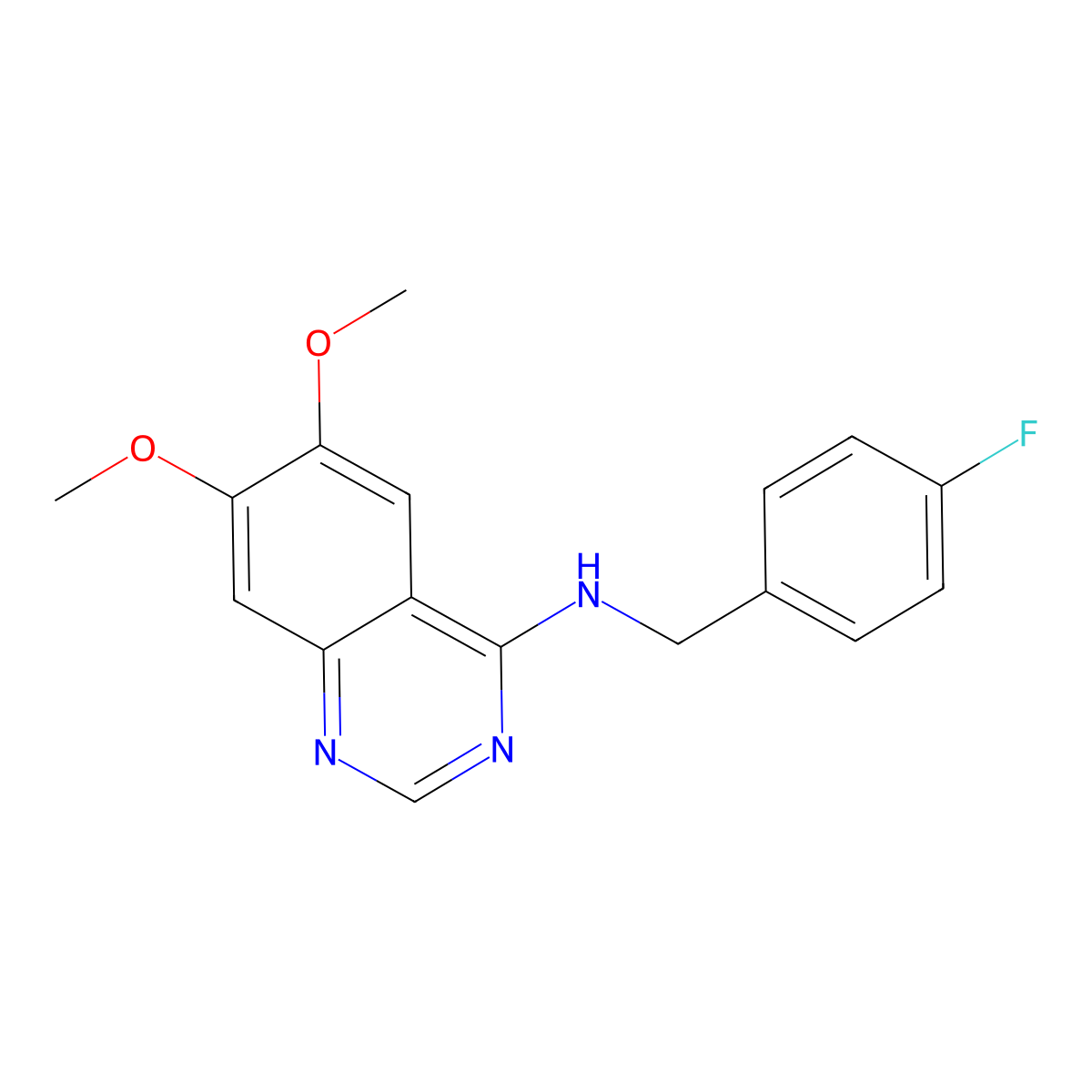 N-[(4-fluorophenyl)methyl]-6,7-dimethoxyquinazolin-4-amine molecular structure, CAS 477855-25-7