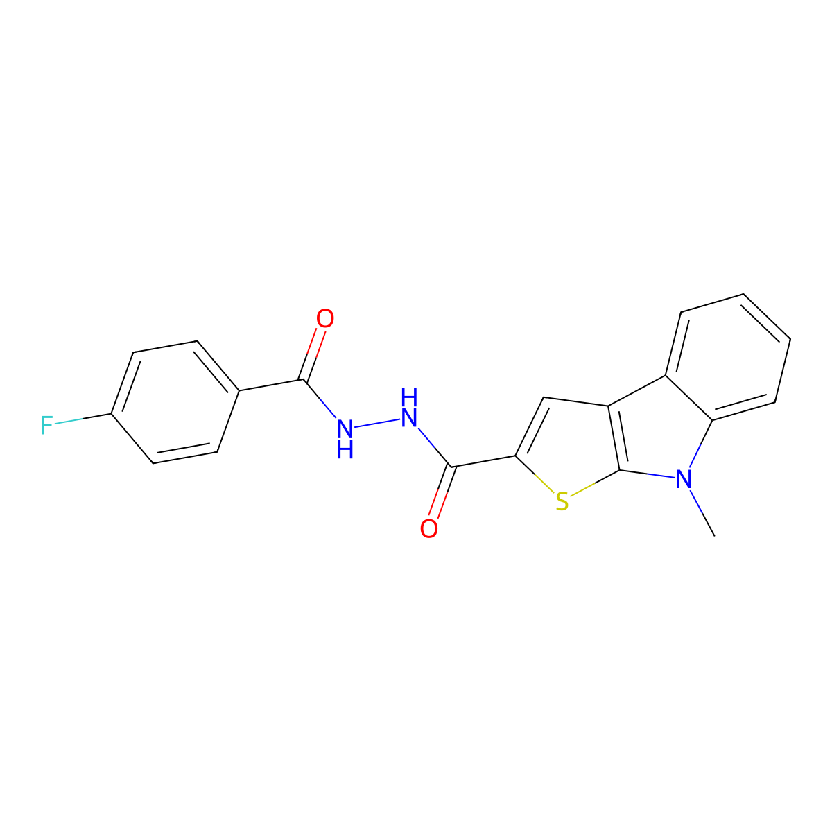 N'-(4-fluorobenzoyl)-8-methyl-8H-thieno[2,3-b]indole-2-carbohydrazide molecular structure, CAS 477855-74-6