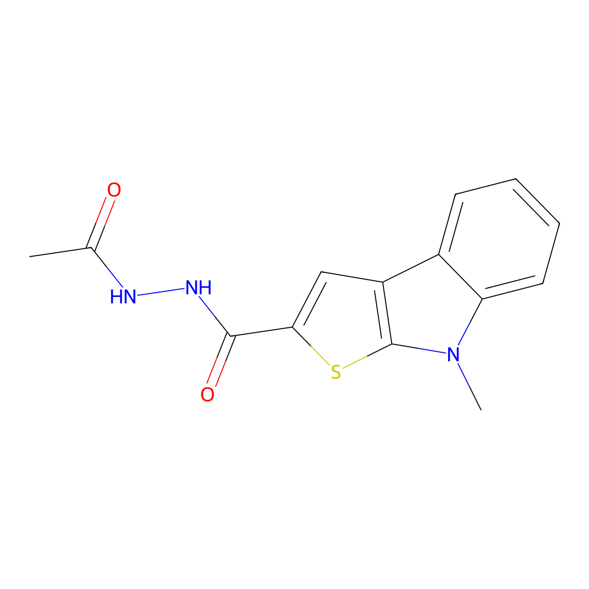 8-Methyl-8H-thieno(2,3-b)indole-2-carboxylic acid 2-acetylhydrazide molecular structure, CAS 477855-75-7