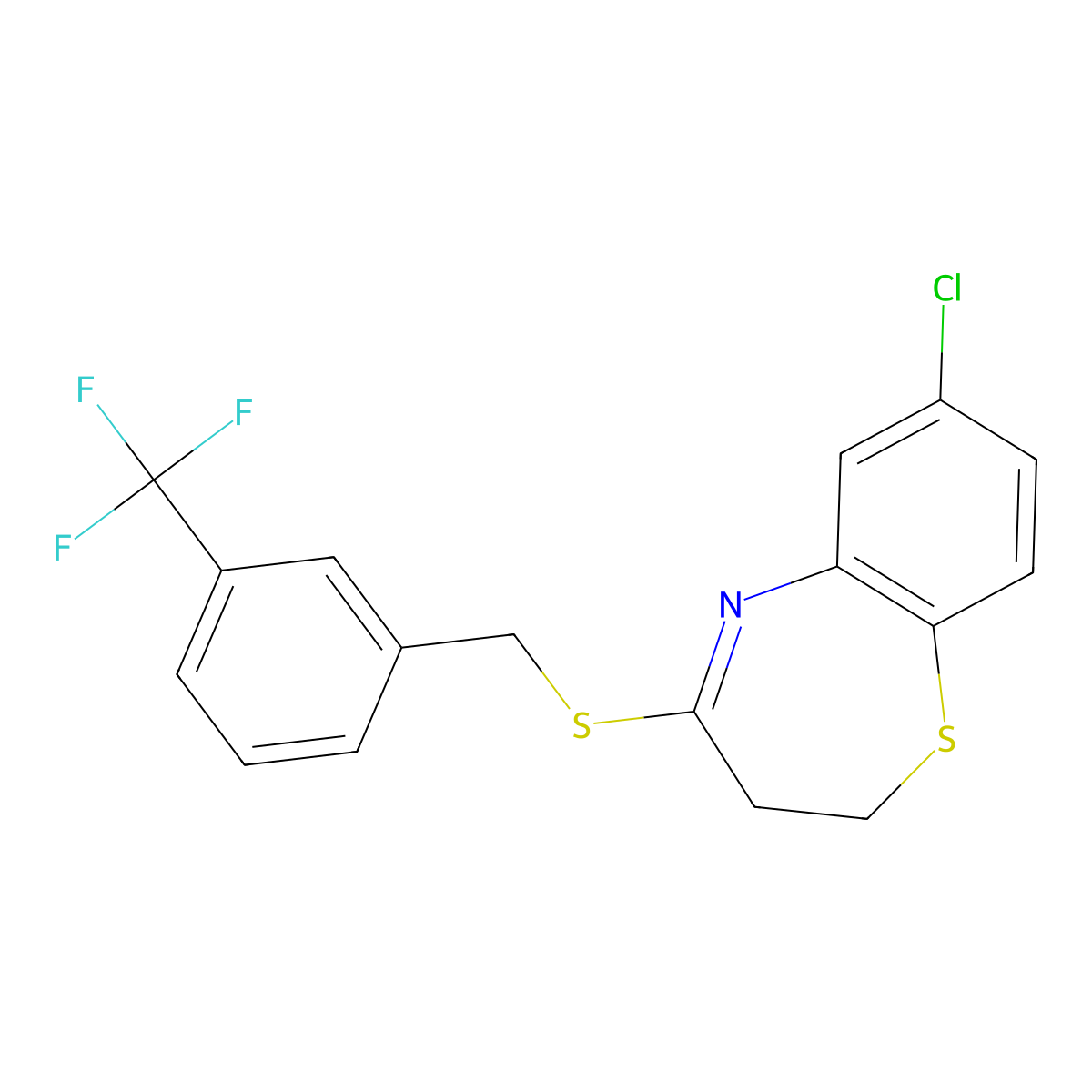 7-Chloro-4-{[3-(trifluoromethyl)benzyl]sulfanyl}-2,3-dihydro-1,5-benzothiazepine molecular structure, CAS 477855-80-4