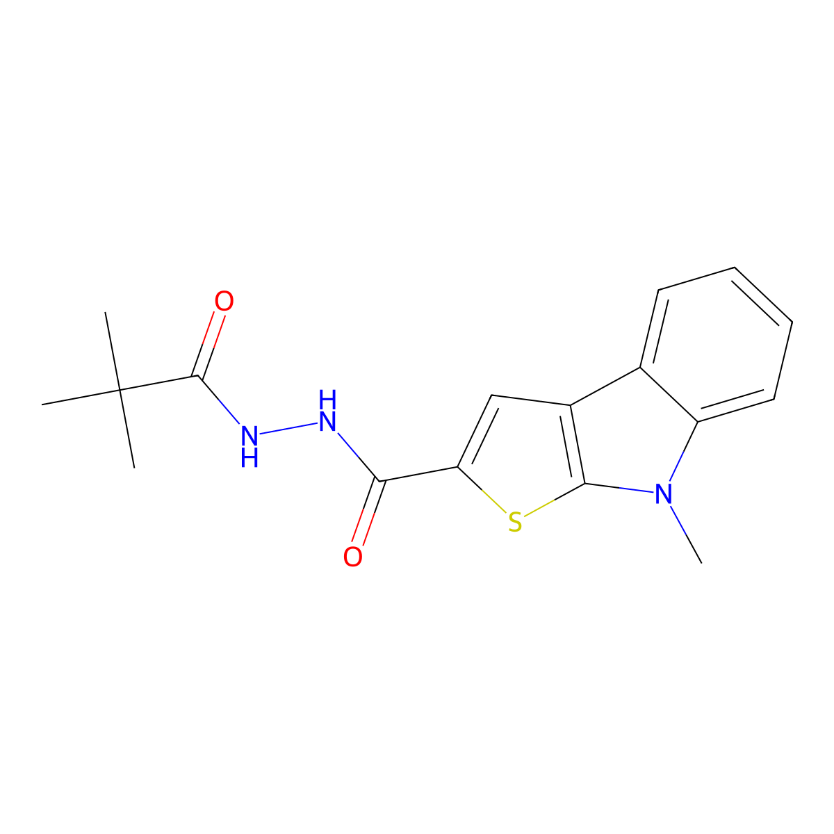 N'-(2,2-dimethylpropanoyl)-8-methyl-8H-thieno[2,3-b]indole-2-carbohydrazide molecular structure, CAS 477855-81-5