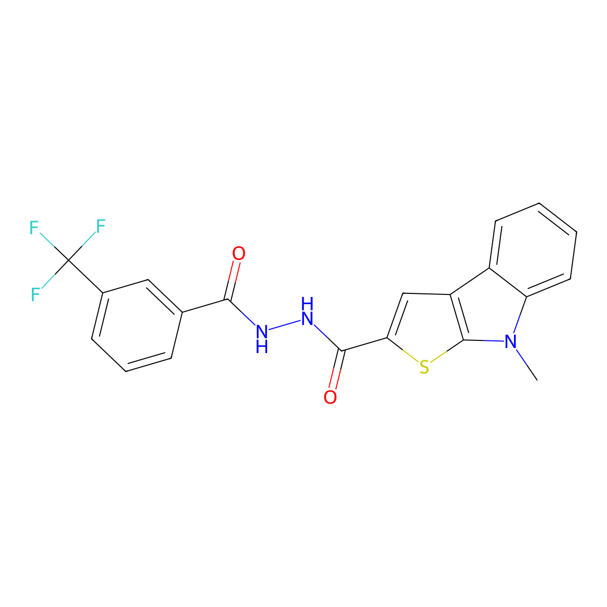 8-methyl-N'-[3-(trifluoromethyl)benzoyl]-8H-thieno[2,3-b]indole-2-carbohydrazide molecular structure, CAS 477855-82-6