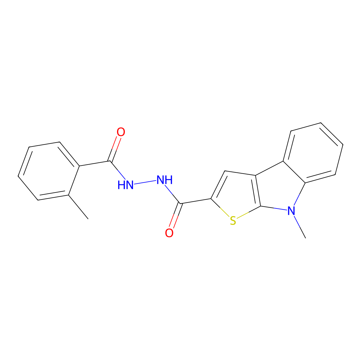 8-methyl-N'-(2-methylbenzoyl)-8H-thieno[2,3-b]indole-2-carbohydrazide molecular structure, CAS 477855-83-7