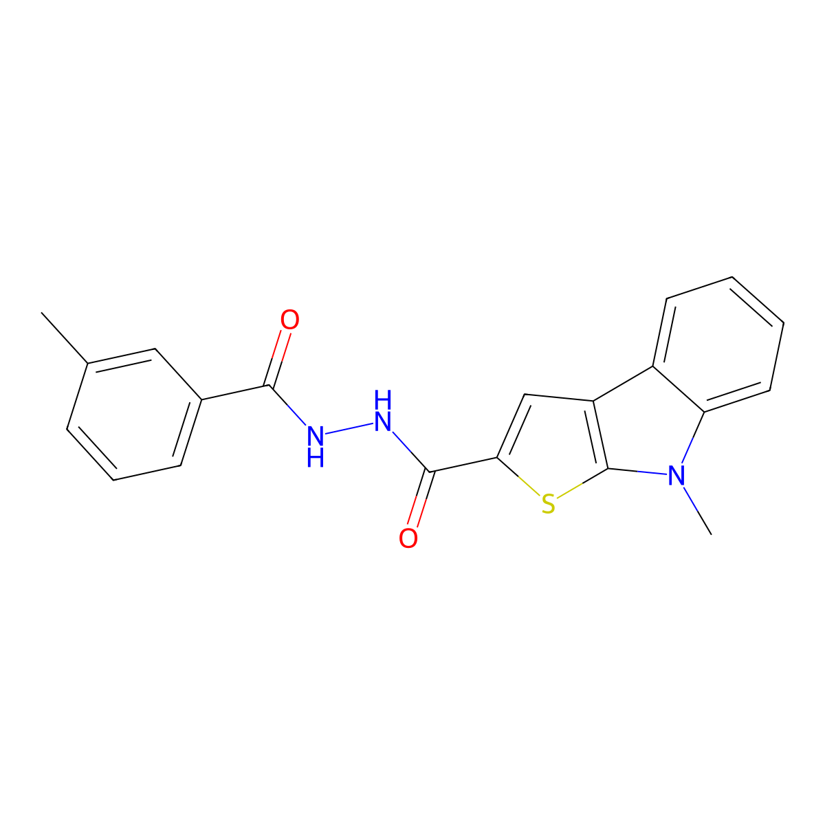 8-methyl-N'-(3-methylbenzoyl)-8H-thieno[2,3-b]indole-2-carbohydrazide molecular structure, CAS 477855-84-8