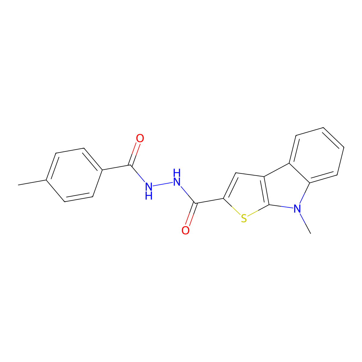 8-methyl-N'-(4-methylbenzoyl)-8H-thieno[2,3-b]indole-2-carbohydrazide molecular structure, CAS 477855-85-9