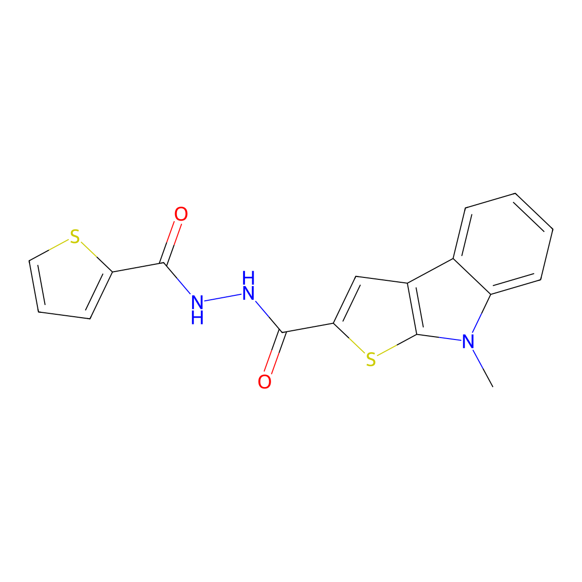 8-methyl-N'-(2-thienylcarbonyl)-8H-thieno[2,3-b]indole-2-carbohydrazide molecular structure, CAS 477855-86-0