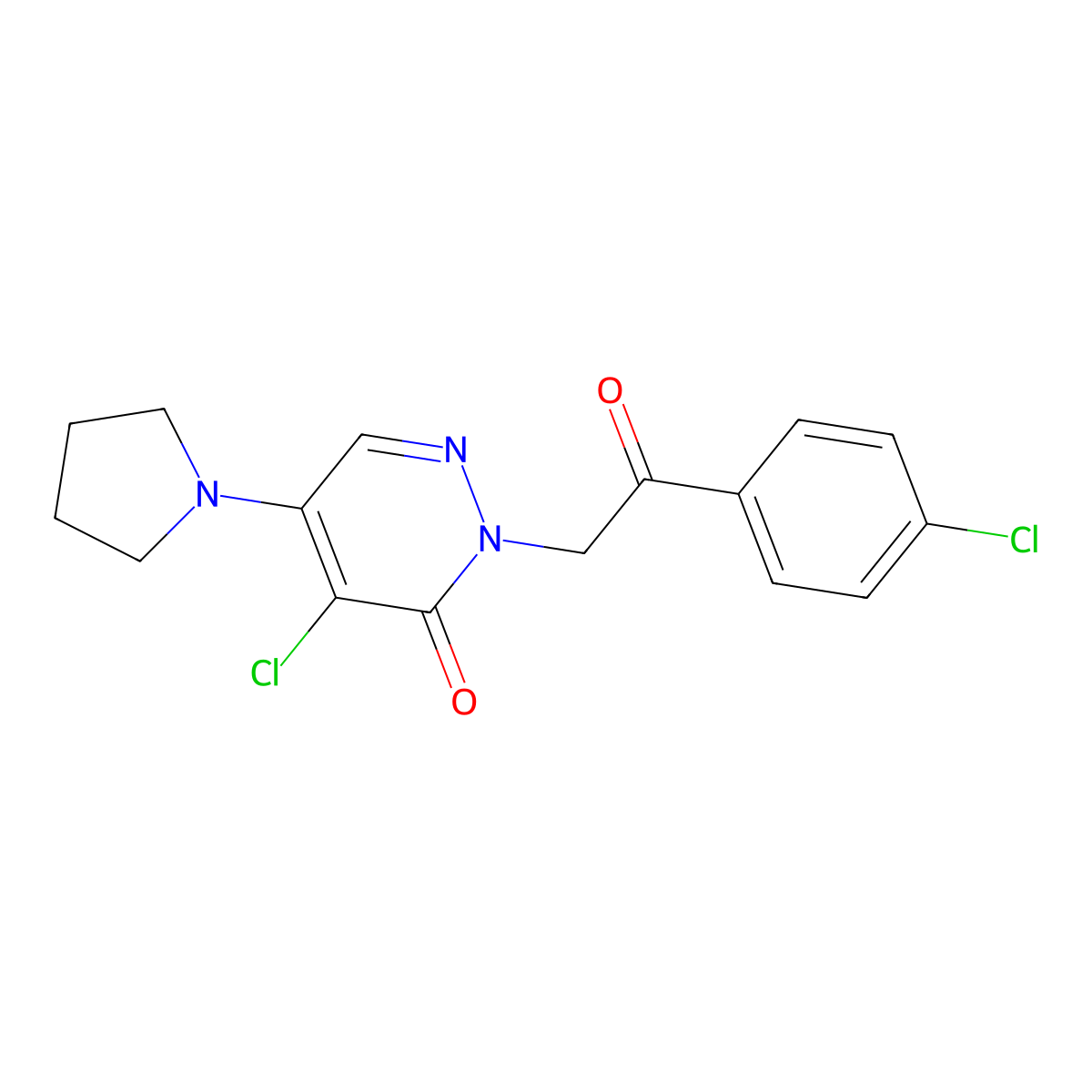 4-chloro-2-[2-(4-chlorophenyl)-2-oxoethyl]-5-(1-pyrrolidinyl)-3(2H)-pyridazinone molecular structure, CAS 477855-92-8