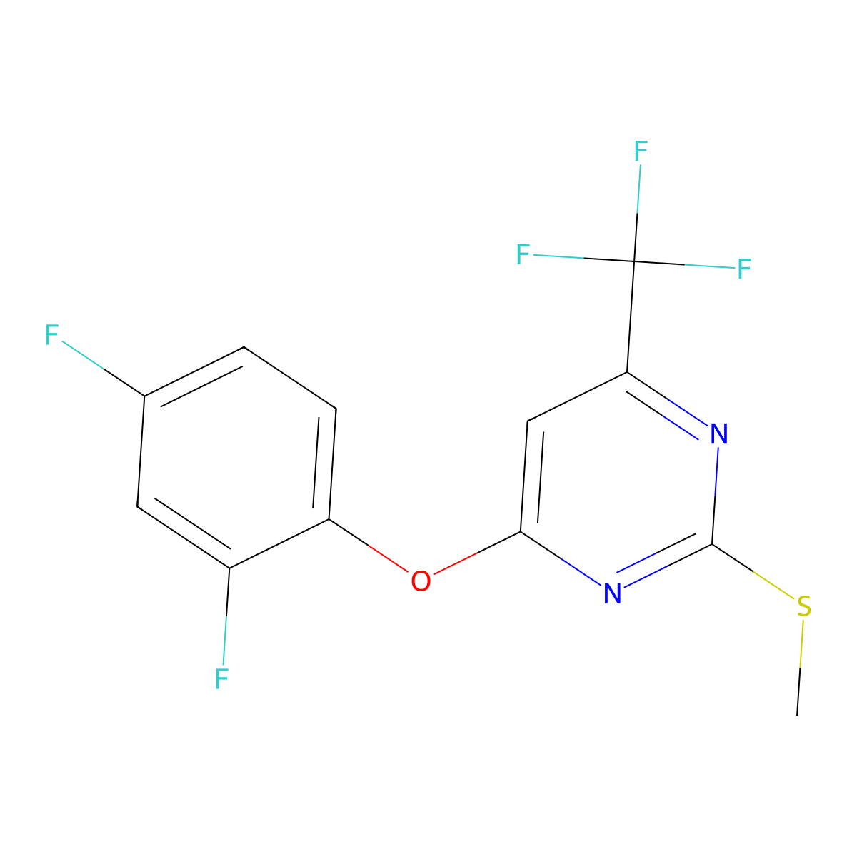 4-(2,4-Difluorophenoxy)-2-(methylsulfanyl)-6-(trifluoromethyl)pyrimidine molecular structure, CAS 477855-98-4