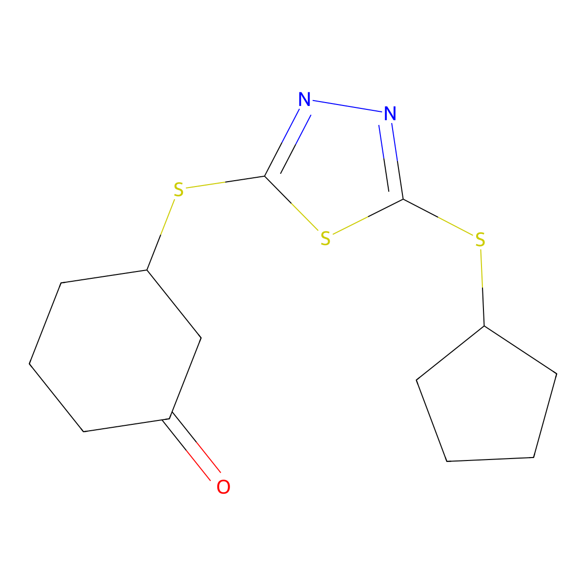 3-{[5-(Cyclopentylsulfanyl)-1,3,4-thiadiazol-2-yl]sulfanyl}cyclohexanone molecular structure, CAS 477856-03-4