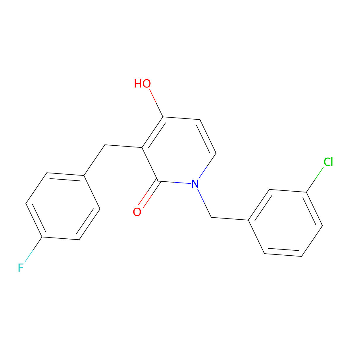 1-(3-chlorobenzyl)-3-(4-fluorobenzyl)-4-hydroxy-2(1H)-pyridinone molecular structure, CAS 477856-05-6