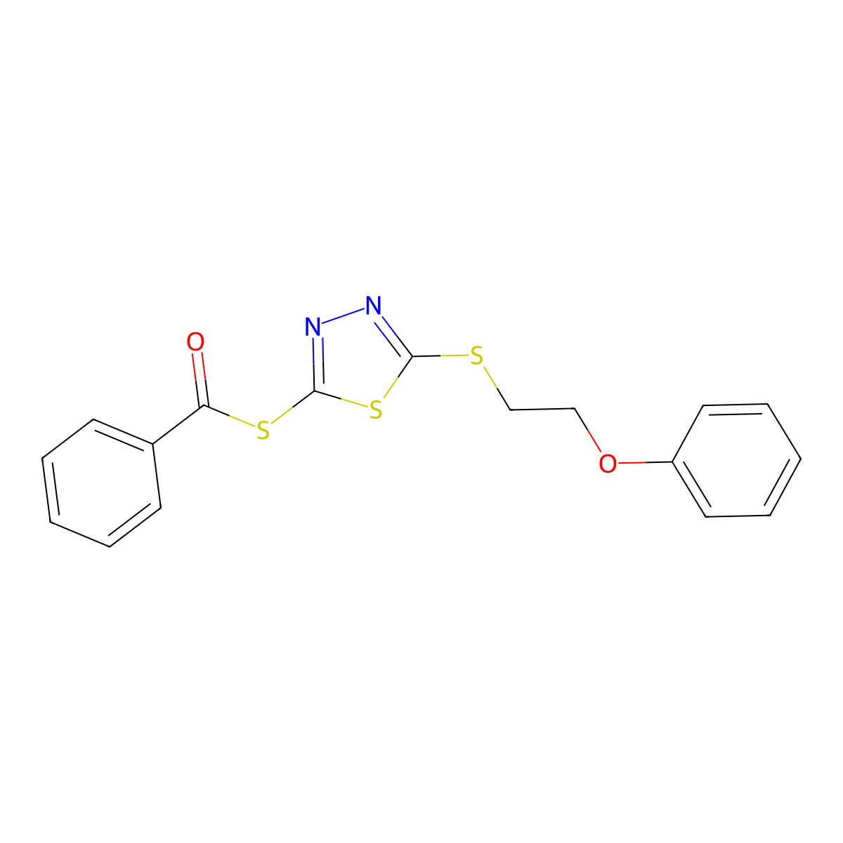 S-{5-[(2-phenoxyethyl)sulfanyl]-1,3,4-thiadiazol-2-yl} benzenecarbothioate molecular structure, CAS 477856-09-0