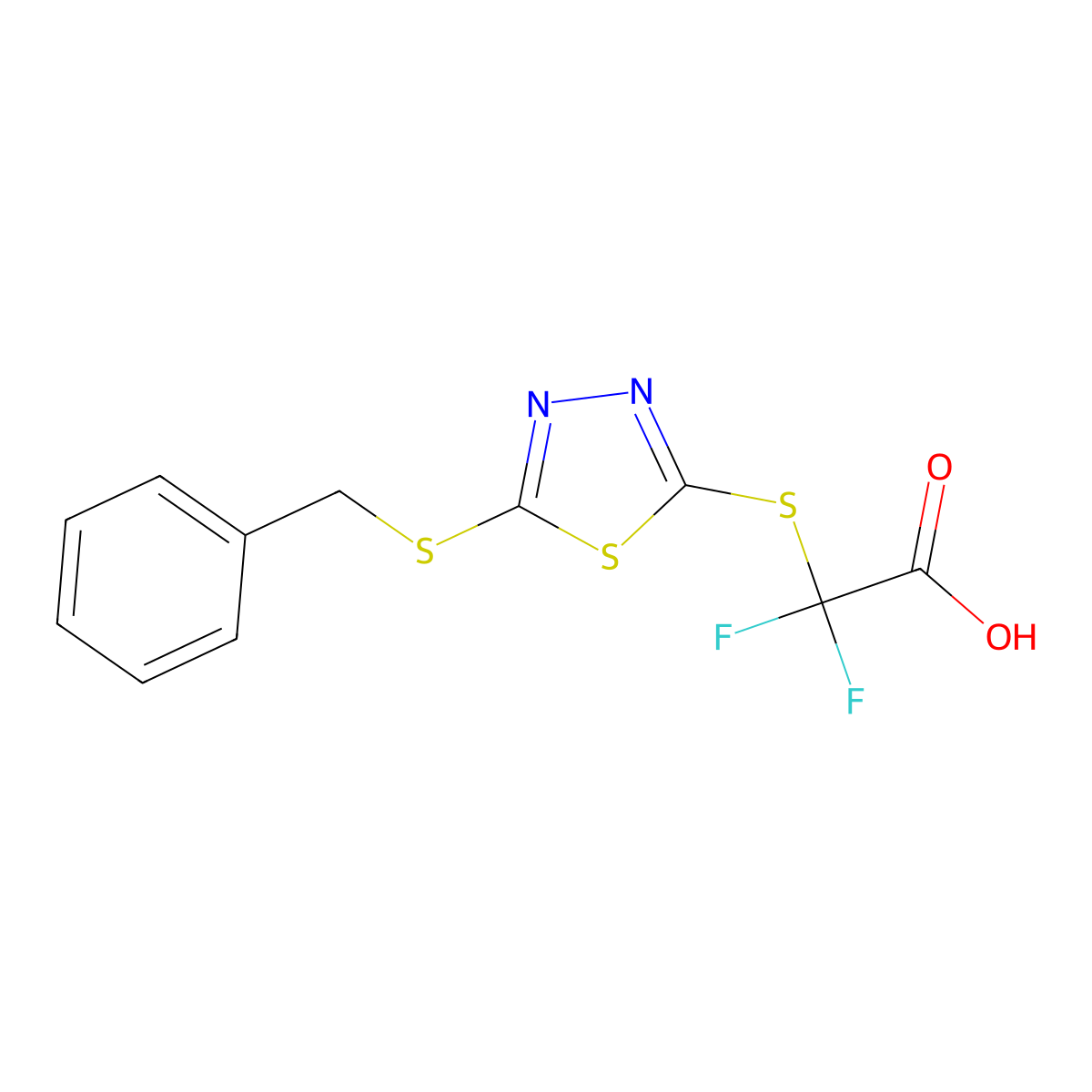 2-{[5-(Benzylsulfanyl)-1,3,4-thiadiazol-2-yl]sulfanyl}-2,2-difluoroacetic acid molecular structure, CAS 477856-11-4