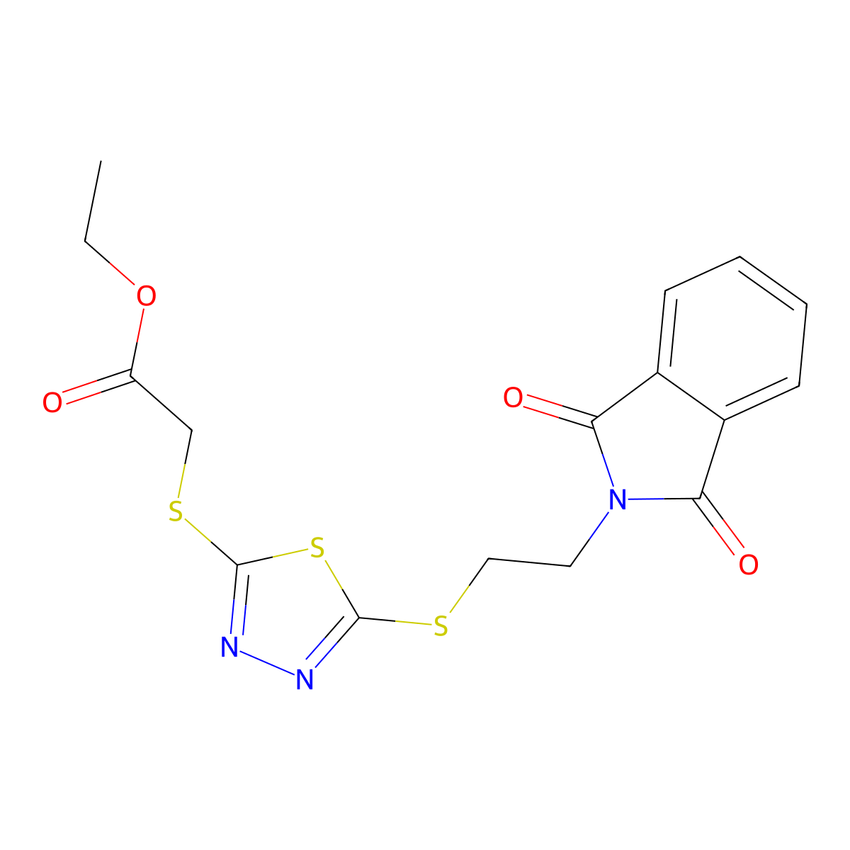 ethyl 2-[(5-{[2-(1,3-dioxo-1,3-dihydro-2H-isoindol-2-yl)ethyl]sulfanyl}-1,3,4-thiadiazol-2-yl)sulfanyl]acetate molecular structure, CAS 477856-15-8