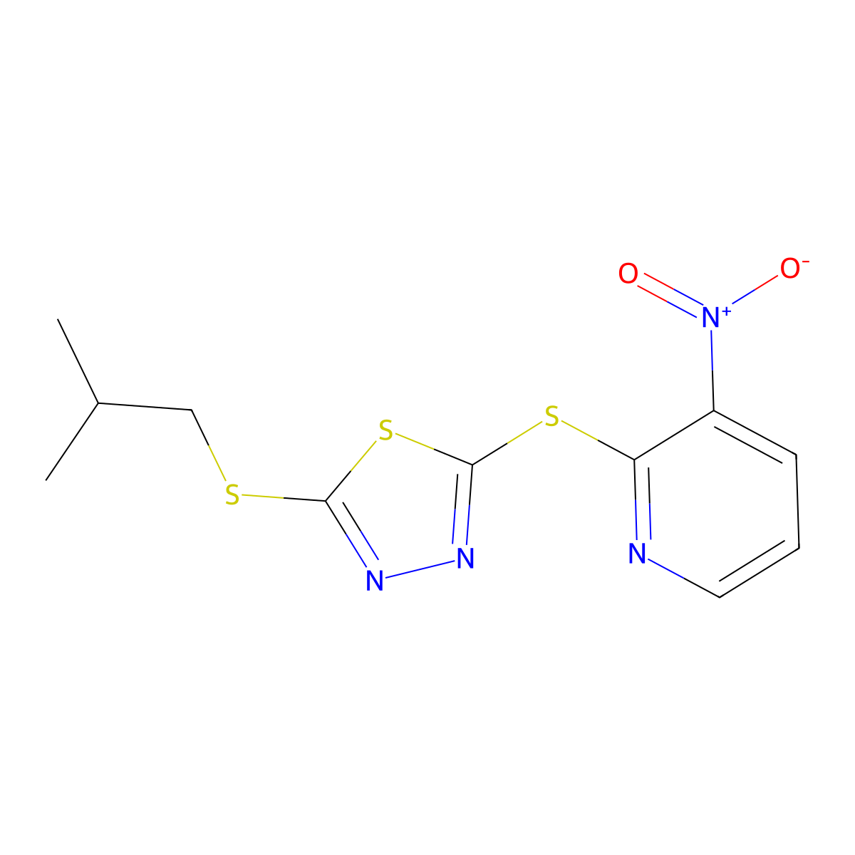 Isobutyl 5-[(3-nitro-2-pyridinyl)sulfanyl]-1,3,4-thiadiazol-2-yl sulfide molecular structure, CAS 477856-16-9