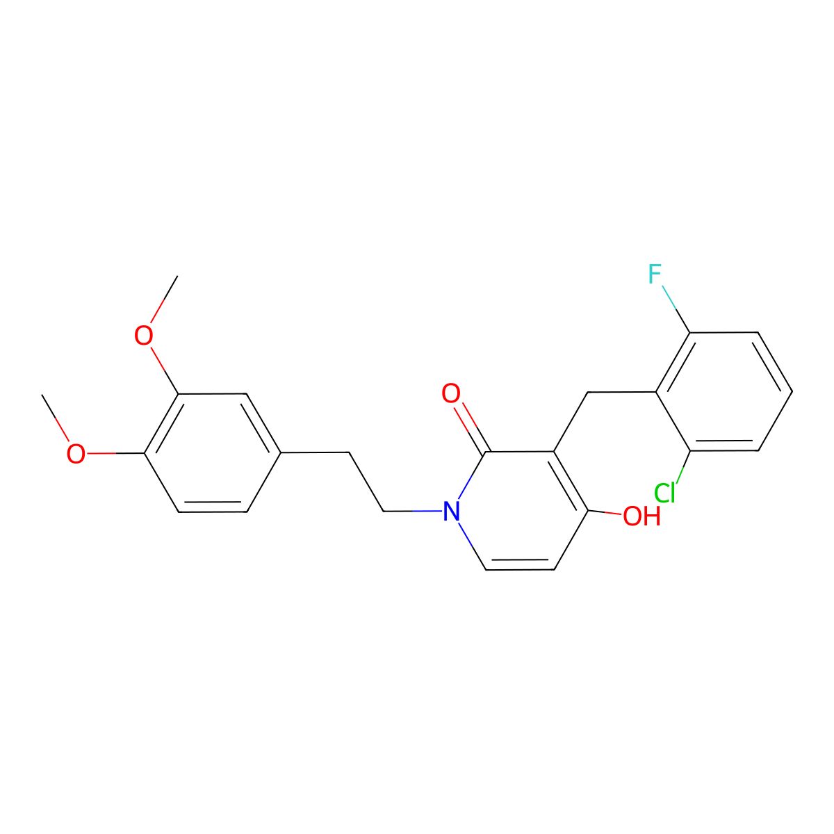 3-(2-chloro-6-fluorobenzyl)-1-(3,4-dimethoxyphenethyl)-4-hydroxy-2(1H)-pyridinone molecular structure, CAS 477856-19-2