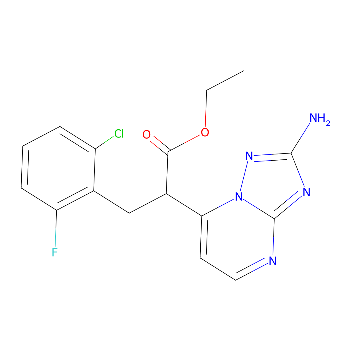 Ethyl 2-(2-amino[1,2,4]triazolo[1,5-a]pyrimidin-7-yl)-3-(2-chloro-6-fluorophenyl)propanoate molecular structure, CAS 477856-20-5