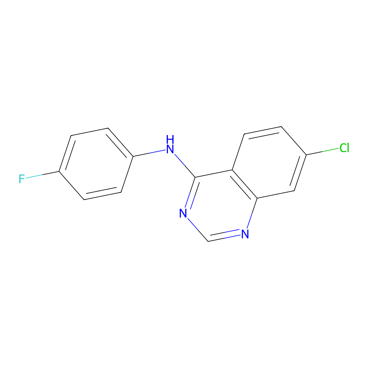7-chloro-N-(4-fluorophenyl)quinazolin-4-amine molecular structure, CAS 477856-23-8