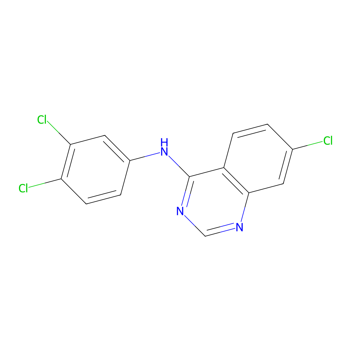 7-chloro-N-(3,4-dichlorophenyl)quinazolin-4-amine molecular structure, CAS 477856-32-9