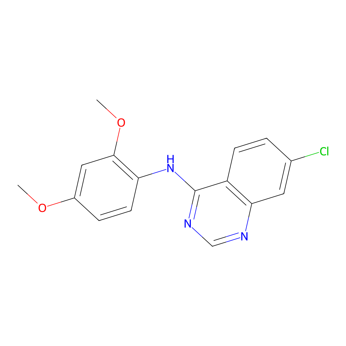7-chloro-N-(2,4-dimethoxyphenyl)quinazolin-4-amine molecular structure, CAS 477856-33-0