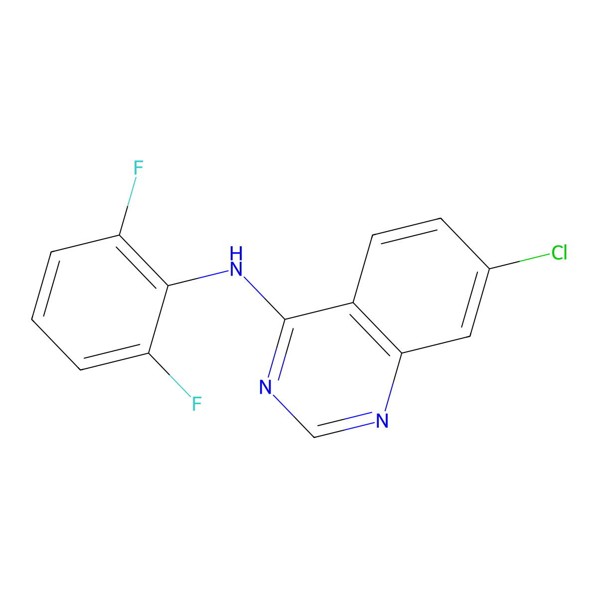 7-chloro-N-(2,6-difluorophenyl)quinazolin-4-amine molecular structure, CAS 477856-36-3