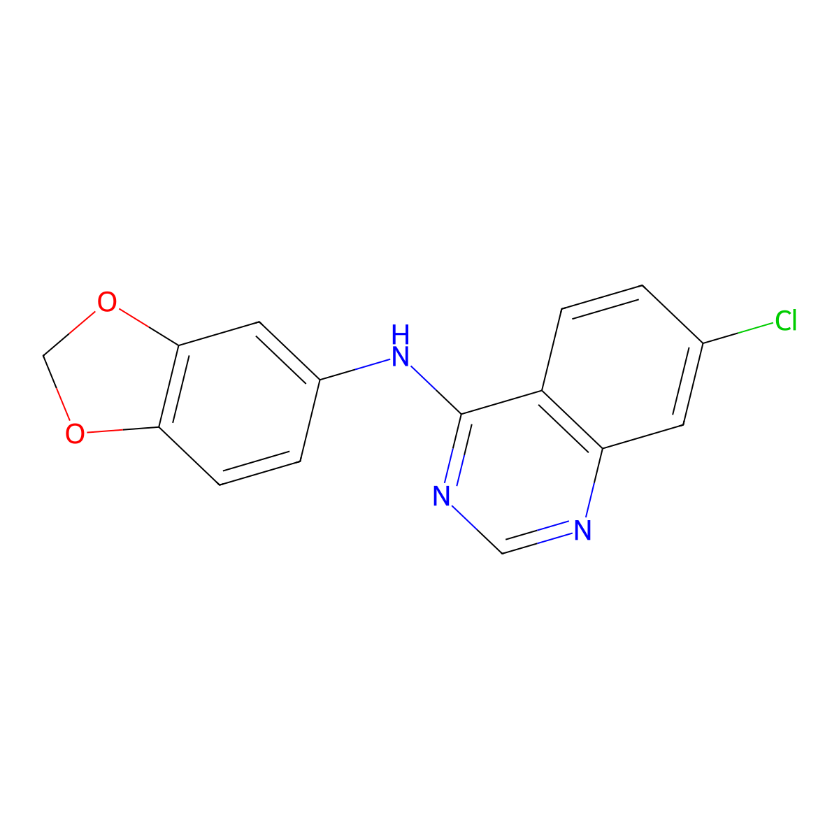 N-(1,3-benzodioxol-5-yl)-7-chloro-4-quinazolinamine molecular structure, CAS 477856-41-0