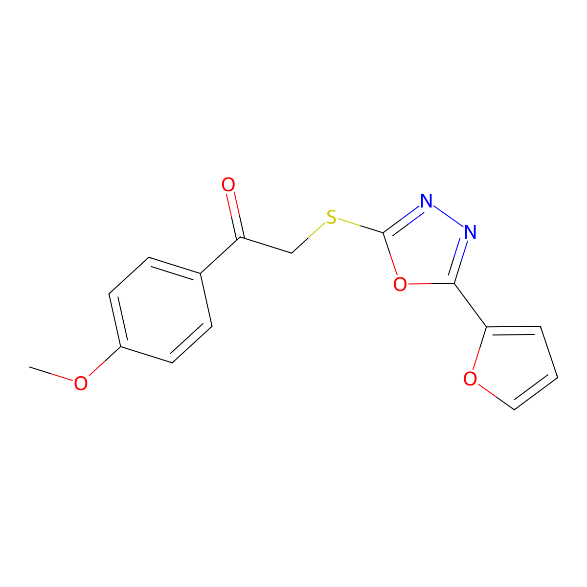 2-{[5-(2-Furyl)-1,3,4-oxadiazol-2-yl]sulfanyl}-1-(4-methoxyphenyl)-1-ethanone molecular structure, CAS 477856-47-6