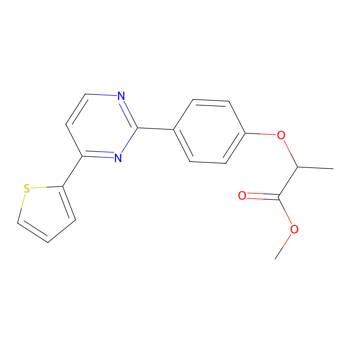 Methyl 2-{4-[4-(2-thienyl)-2-pyrimidinyl]phenoxy}propanoate molecular structure, CAS 477856-51-2