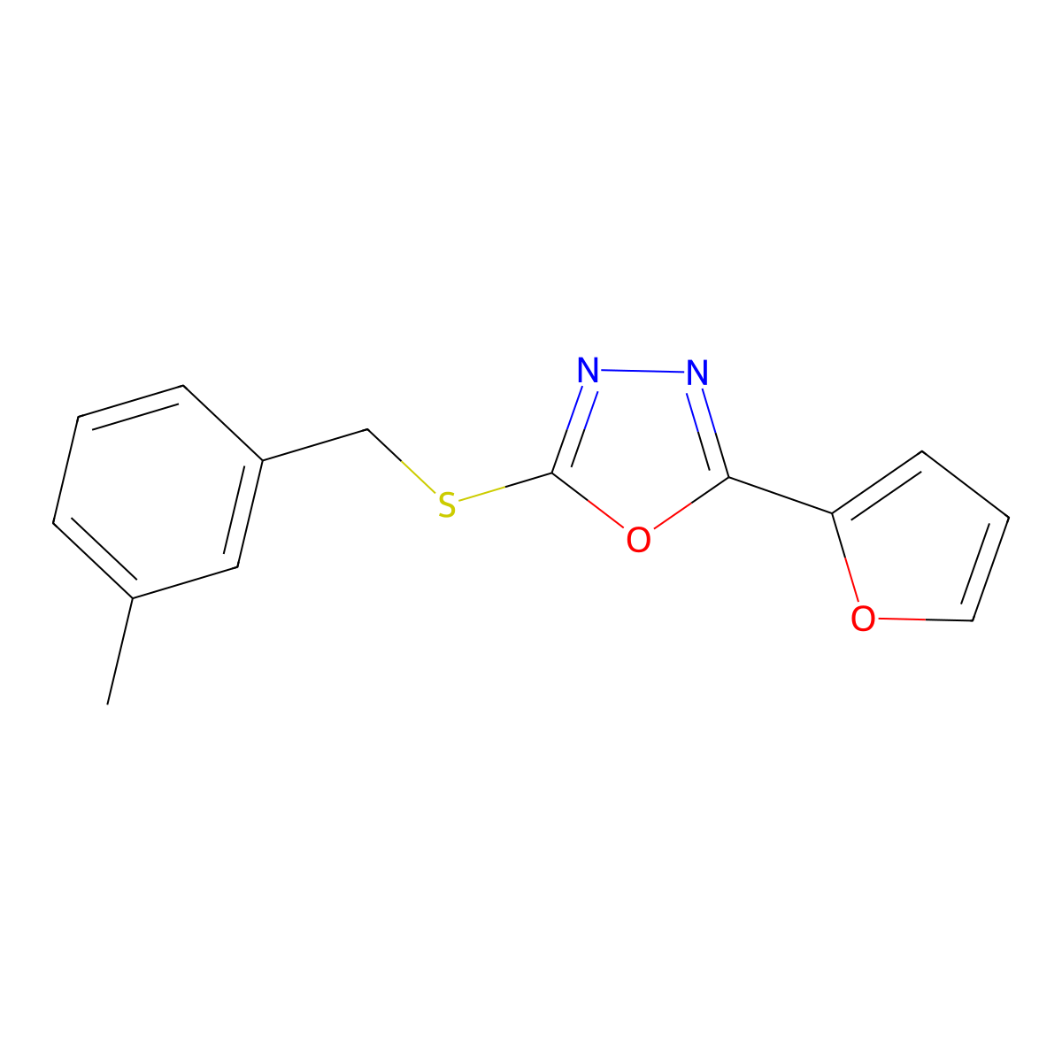 2-(2-Furyl)-5-[(3-methylbenzyl)sulfanyl]-1,3,4-oxadiazole molecular structure, CAS 477856-54-5