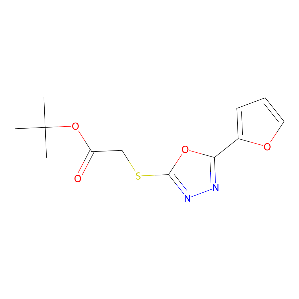 Tert-butyl 2-{[5-(2-furyl)-1,3,4-oxadiazol-2-yl]sulfanyl}acetate molecular structure, CAS 477856-55-6