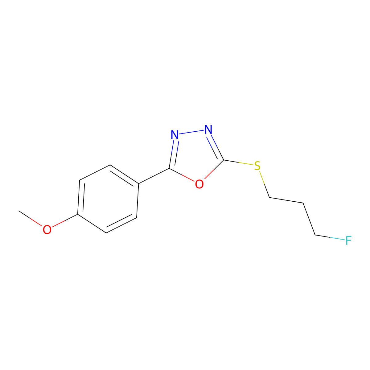 4-{5-[(3-Fluoropropyl)sulfanyl]-1,3,4-oxadiazol-2-yl}phenyl methyl ether molecular structure, CAS 477856-66-9
