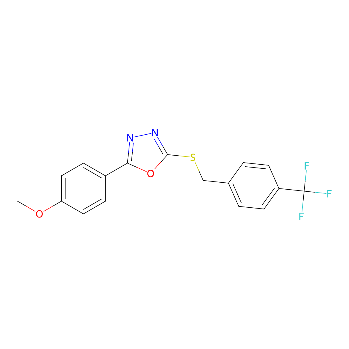 2-(4-Methoxyphenyl)-5-{[4-(trifluoromethyl)benzyl]sulfanyl}-1,3,4-oxadiazole molecular structure, CAS 477856-67-0