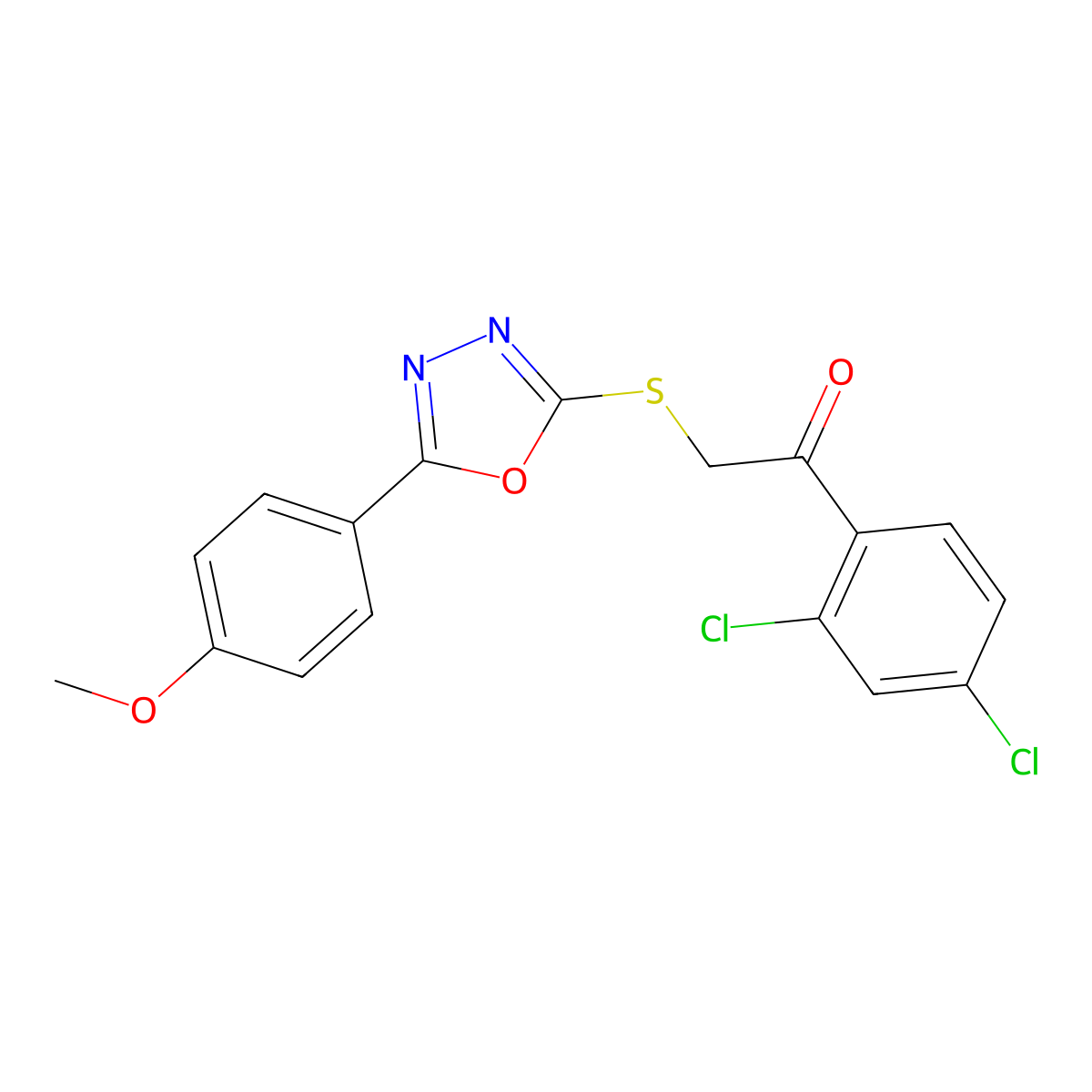 1-(2,4-Dichlorophenyl)-2-{[5-(4-methoxyphenyl)-1,3,4-oxadiazol-2-yl]sulfanyl}-1-ethanone molecular structure, CAS 477856-68-1