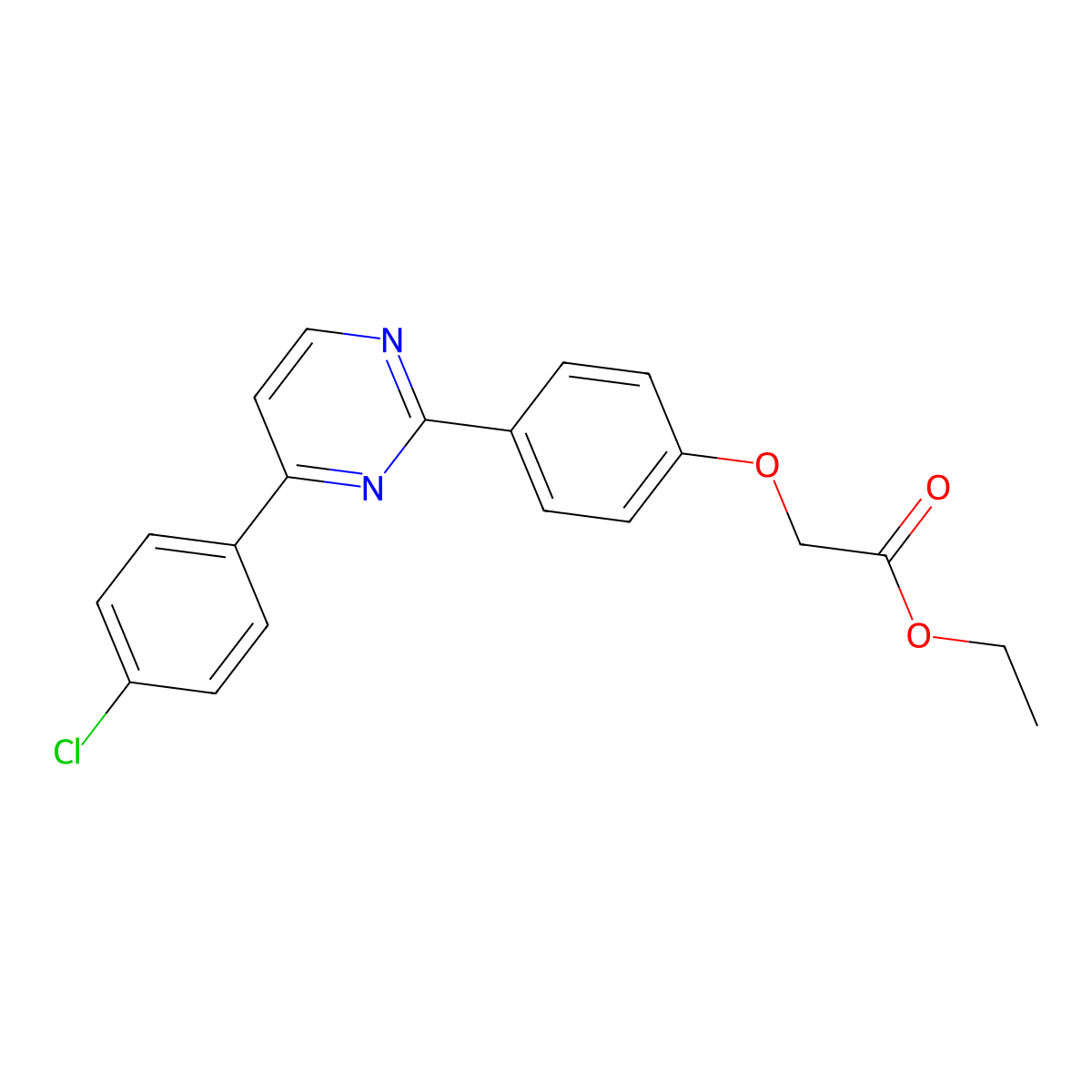 Ethyl 2-{4-[4-(4-chlorophenyl)-2-pyrimidinyl]phenoxy}acetate molecular structure, CAS 477856-69-2